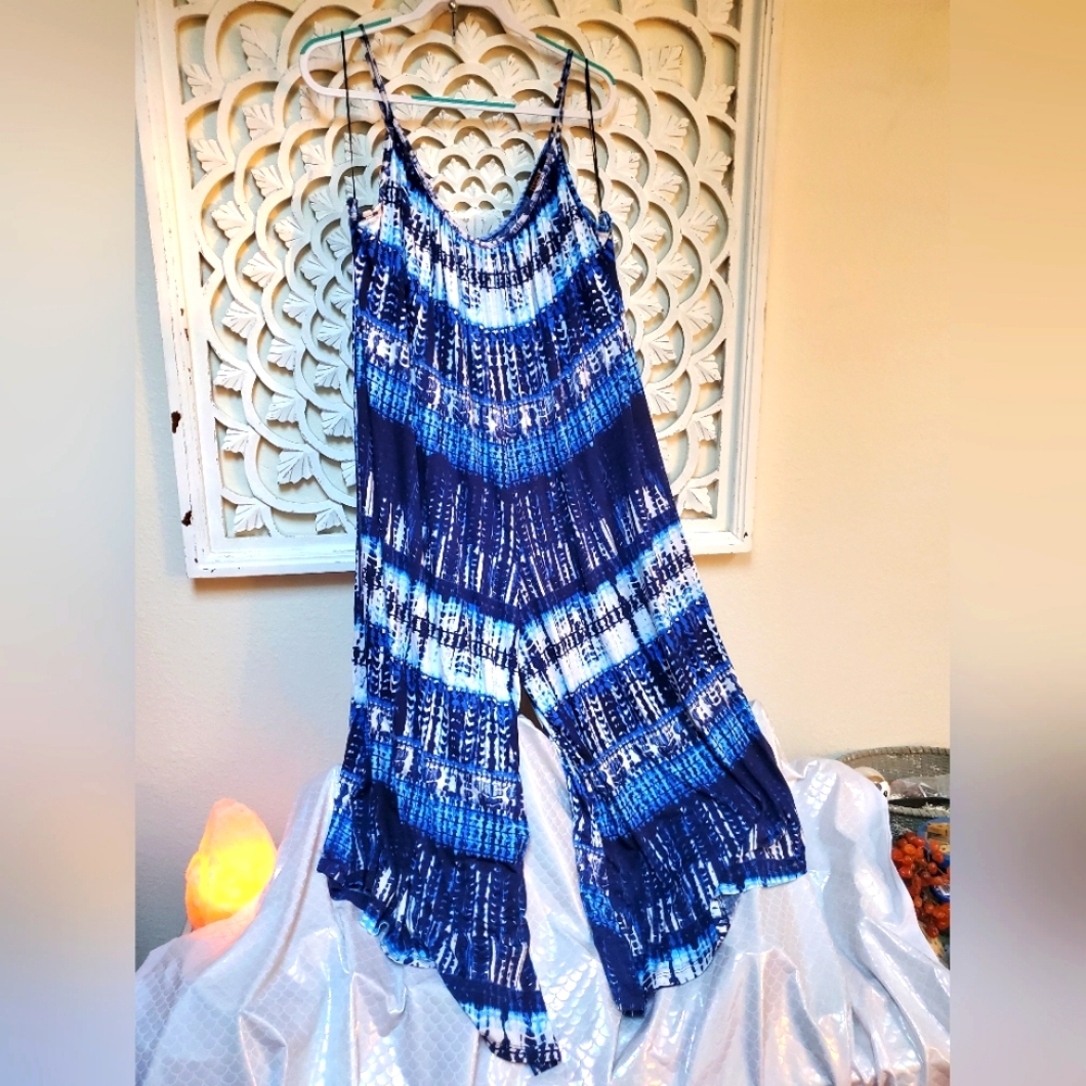 NWOT Renee C. Knit Tie Dye Overalls Jumpsuit Romper 1X